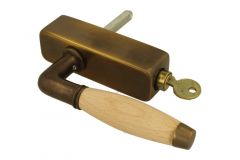 Griff abschließbar (1930) Messing patiniert Buchenholz