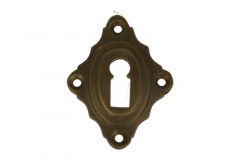 Schlüsselrosette diagonal Messing patiniert. Preis pro Stück