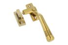 Fensterverschluss Messing poliert komplet mit Haken. Links