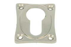 Zylinderschloss Rosette "Tonnen Design" Messing vernickelt.