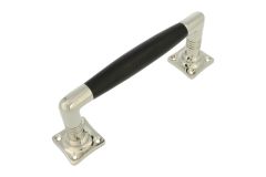 Ziehgriff 195mm "Tonnen Design" Messing vernickelt Ebenholz