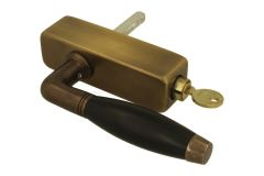 Griff Drehkipp mit Schloss (1931) Messing patiniert Ebenholz