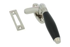 Fensterverschluss "Tonnen Design" Messing vernickelt Links