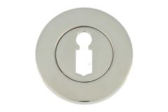 Schlüsselrosette Messing vernickelt. Höhe 8mm.